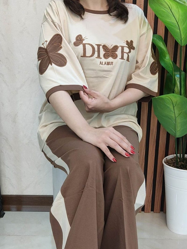 ست لانگ و بگ آستین پروانه ای مناسب تا سایز48/50