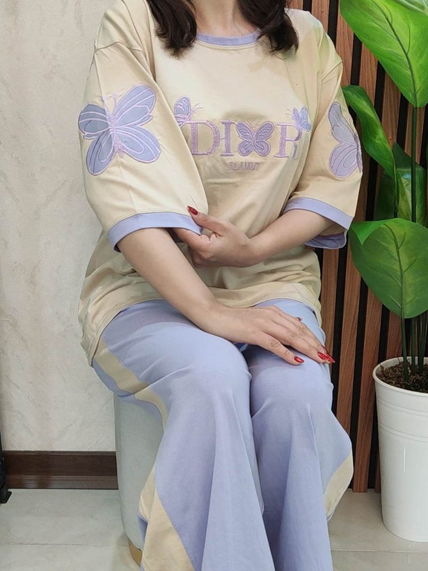 ست لانگ و بگ آستین پروانه ای مناسب تا سایز48/50